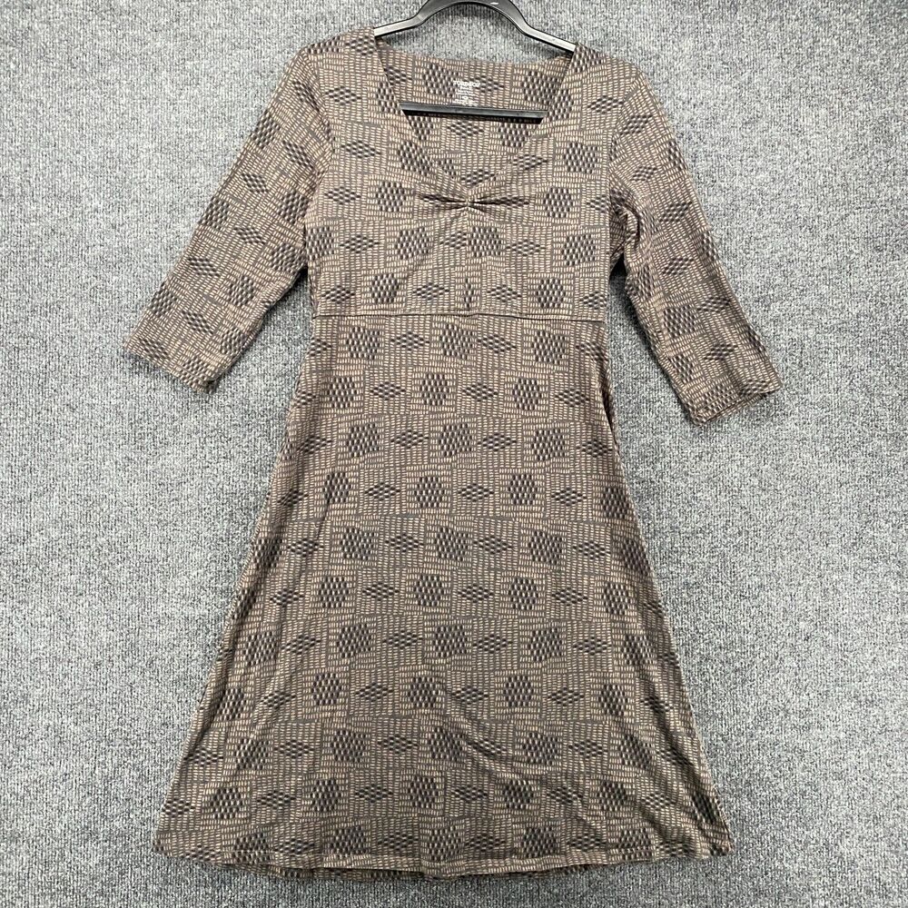 Horny Toad Dress Womens S Brown Organic Cotton V-Neck A-Line Midi Casual Boho‎